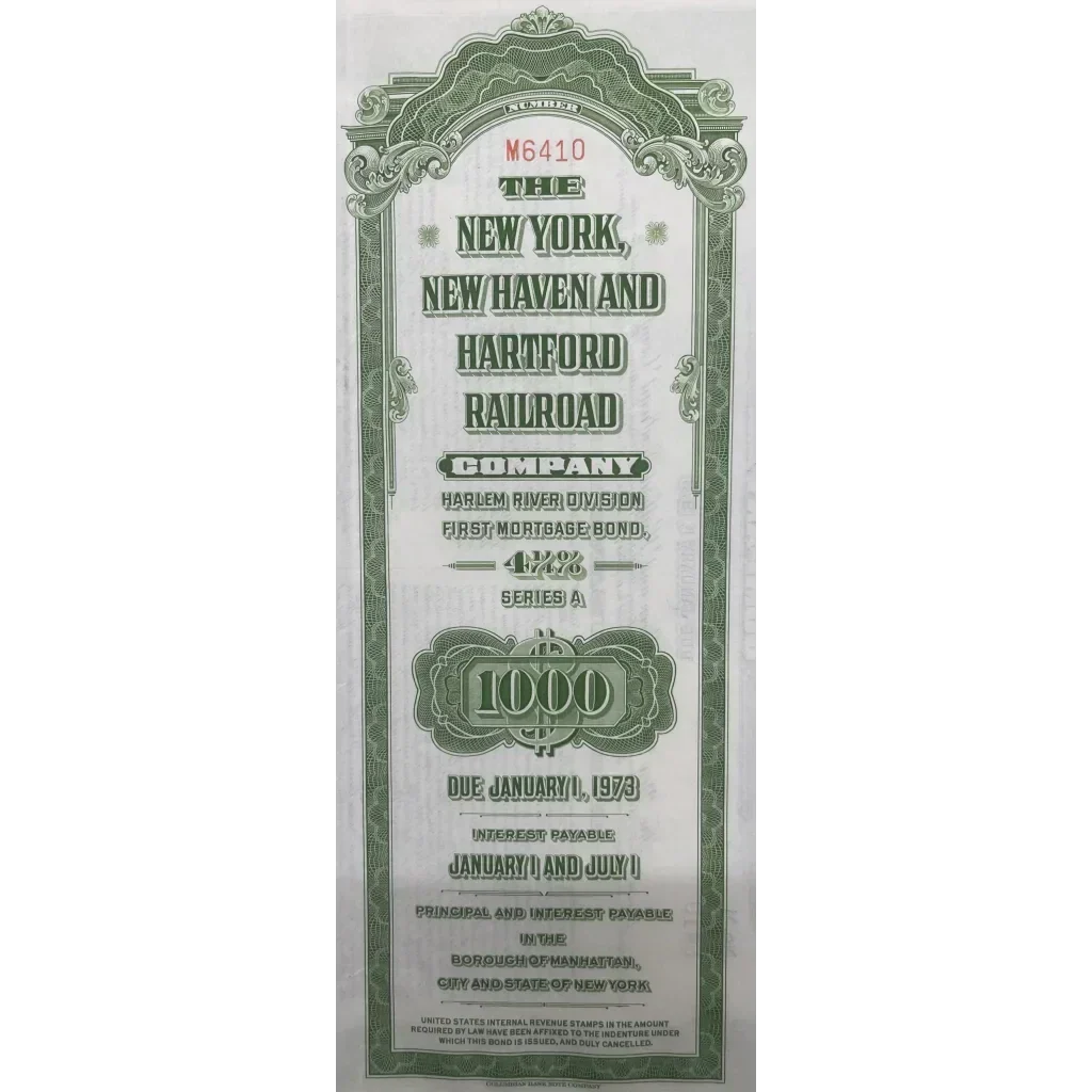 1953 New York New Haven & Hartford Railroad $1000 Gold Bond w/ Coupons 🚂
