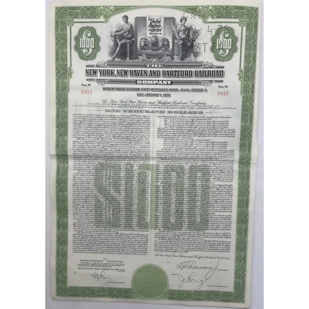 1953 New York New Haven & Hartford Railroad $1000 Gold Bond w/ Coupons 🚂