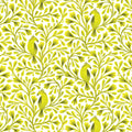 Dark Lime Citrine Birds and Branches Cotton 44”/45” Fabric Per Yard