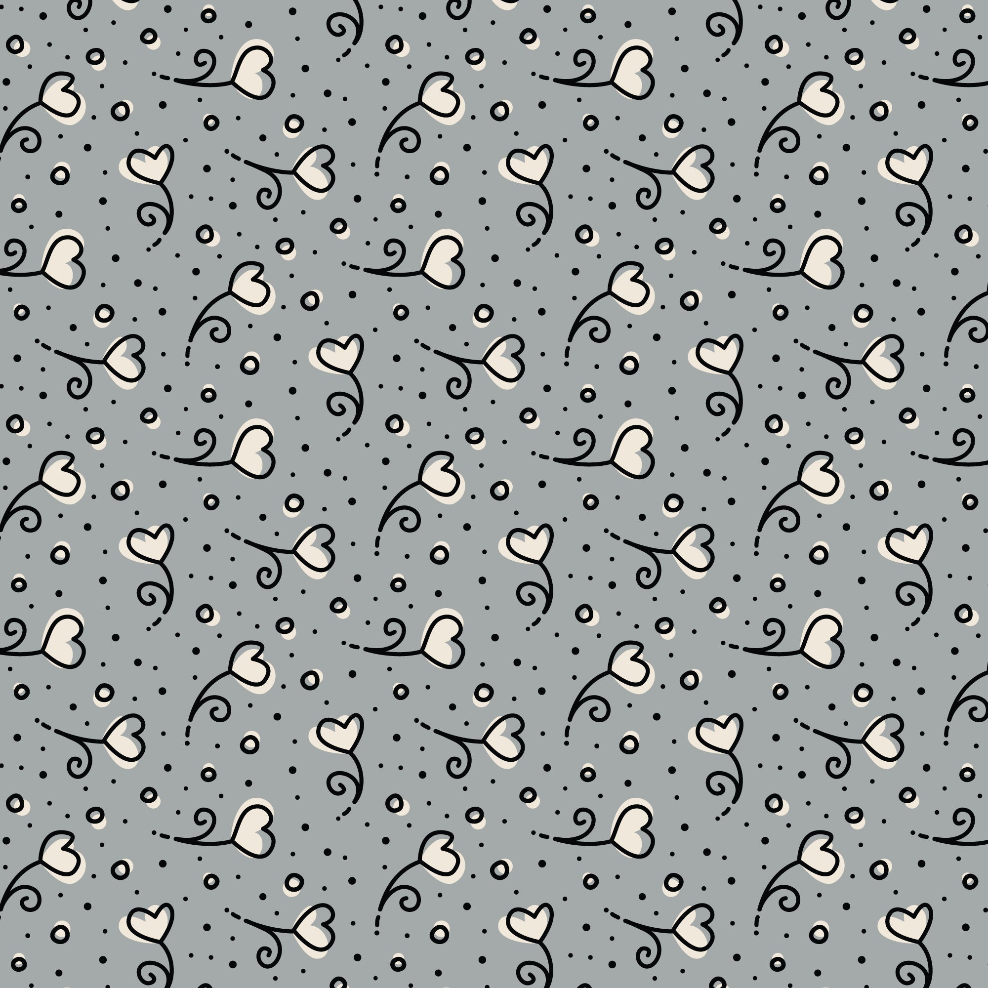 Gray Heart Blossoms Love Ink 3384 Cotton 44”/45” Fabric Per Yard