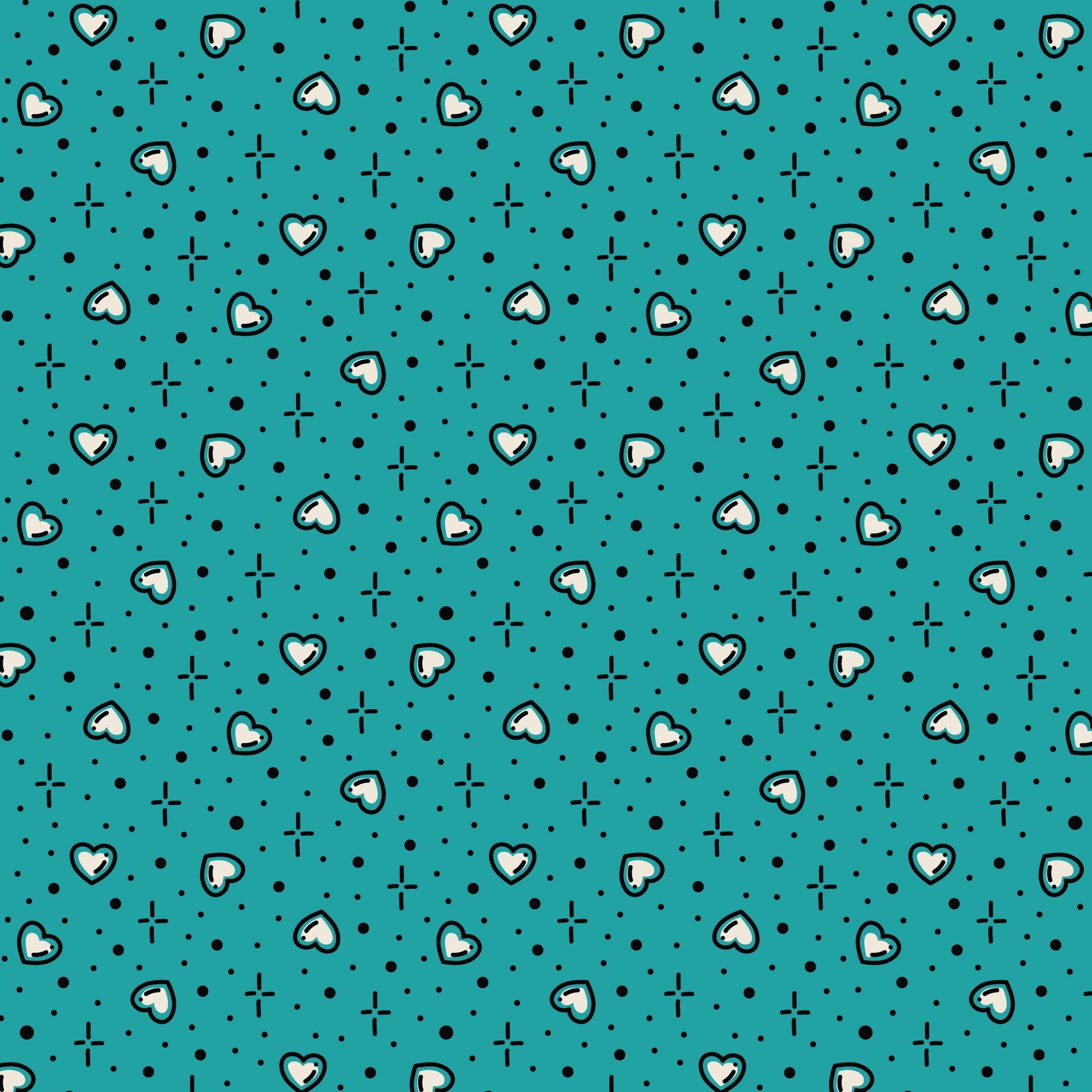 Teal Hearts Love Ink 3388 Cotton 44”/45” Fabric Per Yard