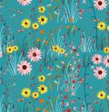 Turquoise Over The Hill View 43"/44" Cotton Fabric Per Yard