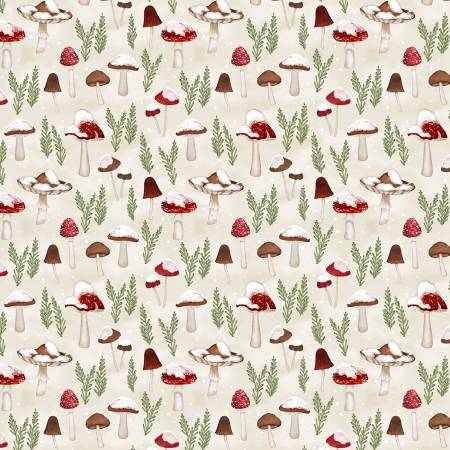 WL Cream Mushrooms All Over Woodland Snowmen