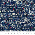 Stars And Stripes 14 Multi Words Navy Cotton 43"/44" Fabric Per Yard