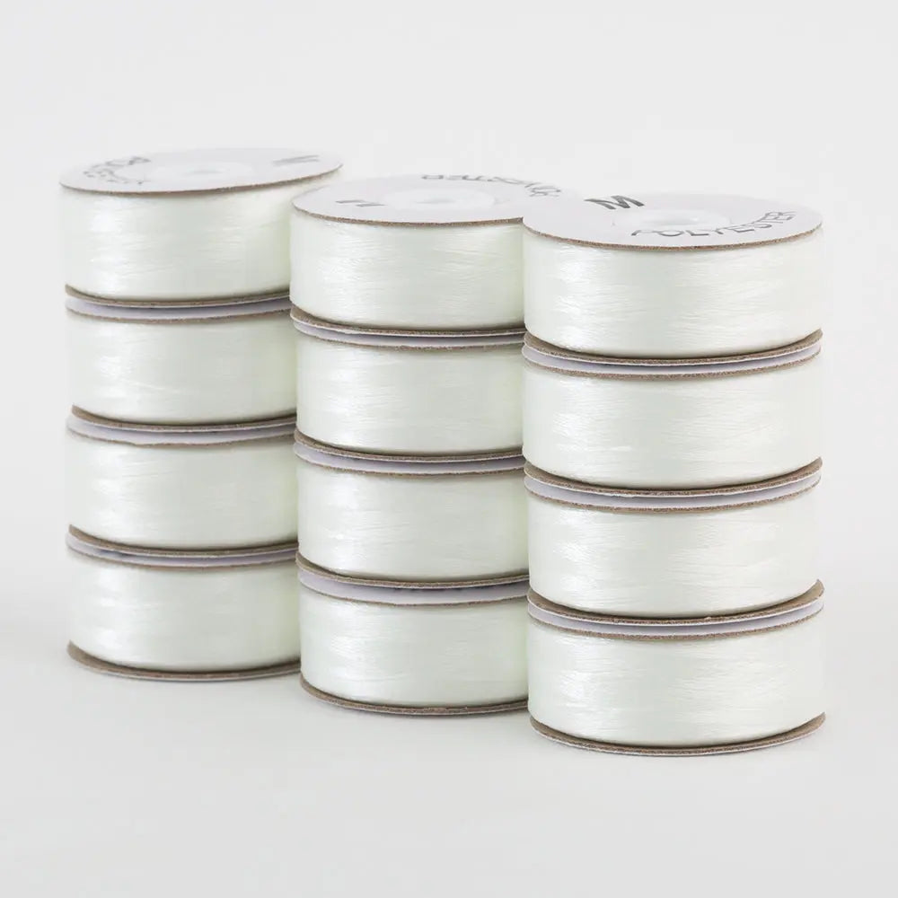 Super Bobs Poly #624 Natural Whilte (M-Style) 12 pack pre-wound bobbins