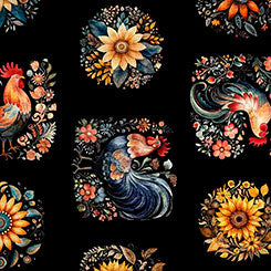 QT Poultry in Motion Roosters & Sunflowers 30842-J