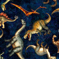 Dark Navy Savage Kingdom Tossed Dinosaurs Cotton 44"/45" Fabric Per Yard