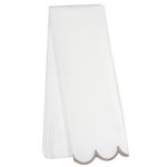 Kitchen Towel White with Taupe Scalloped Edge