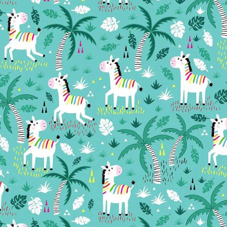 OA Fun Flannels Colorful Zebras Flannel Teal
