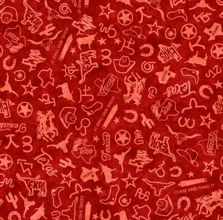 ATXSH Red Texas Icons Tonal Blender Cotton 44"/45" Fabric Per Yard