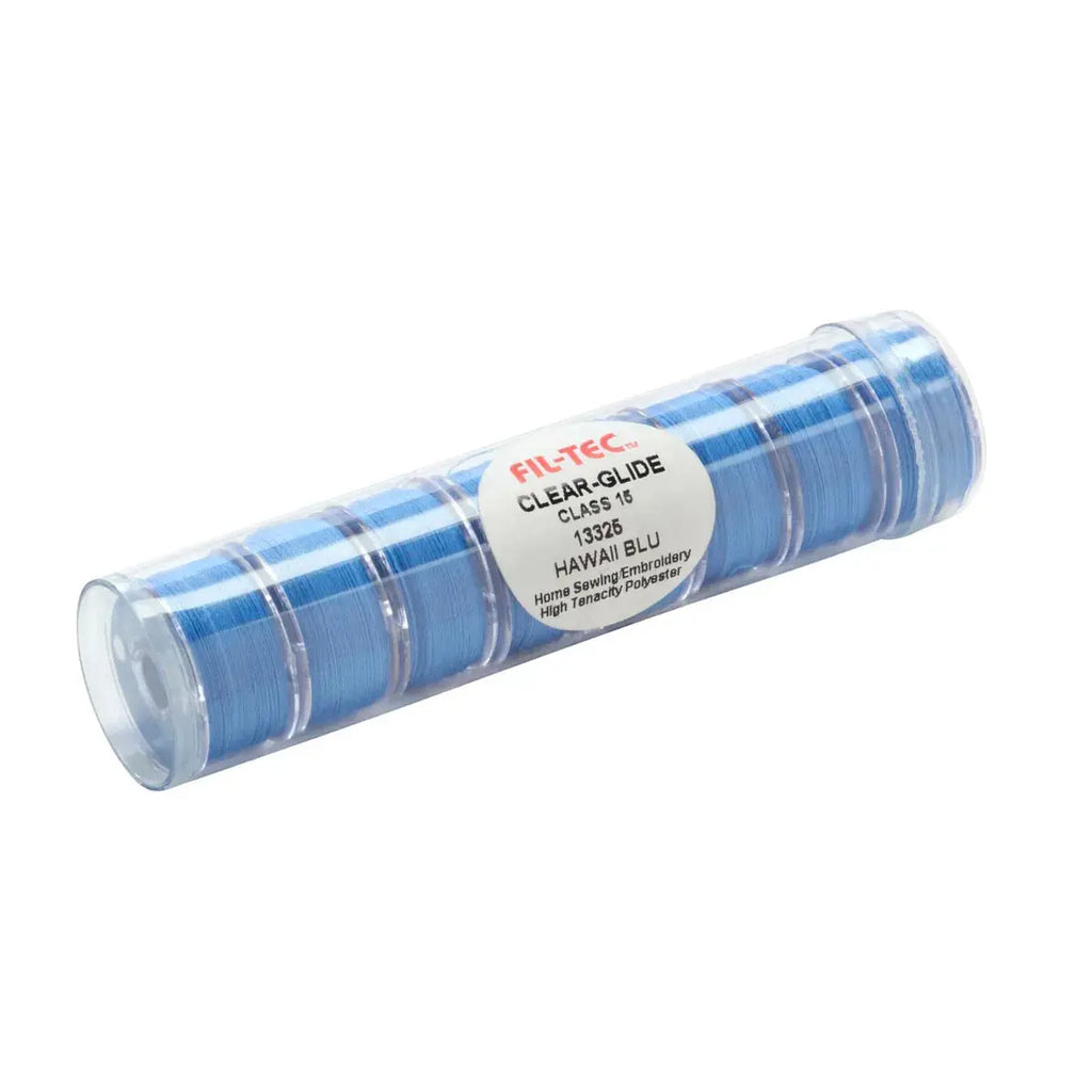 13325 Hawaiian Blue Prewound Clear-Glide Bobbin Tube - Class 15/A