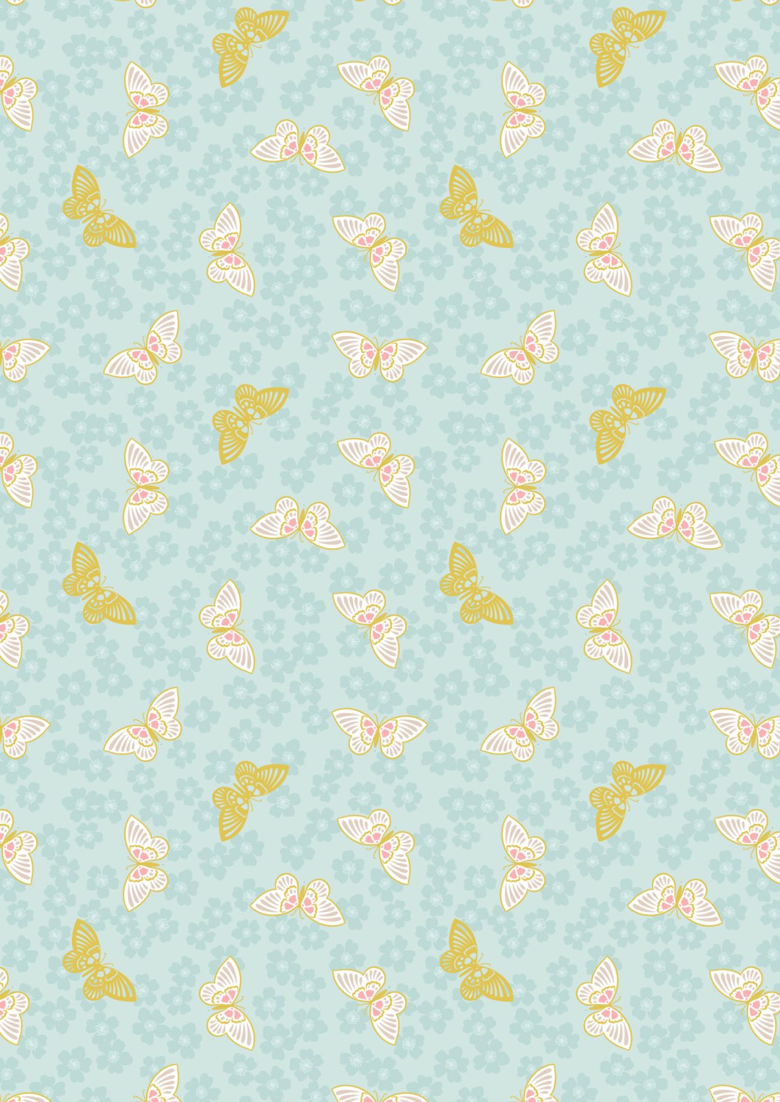 LI Sakura Lt. Blue Butterflies, Gold Metallic