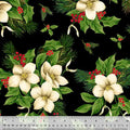 Black Christmas Blooms Wideback Cotton Fabric per yard