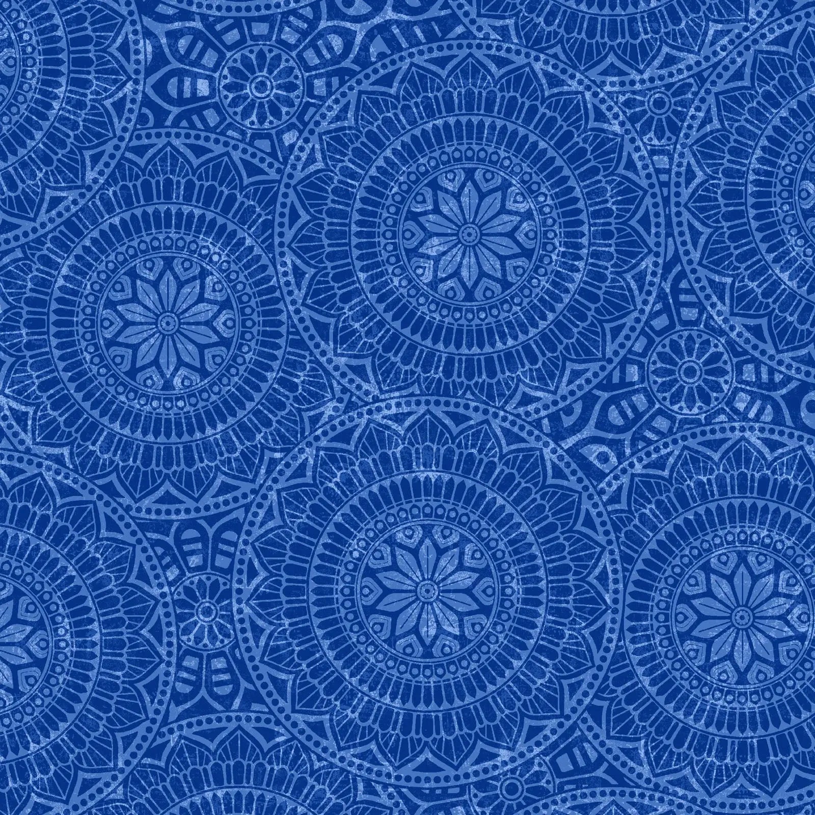 Blue Vespa Tossed Mandalas Cotton Wideback Fabric Per Yard