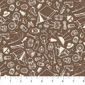Brown Camping Sketches Camping Therapy Cotton 44"/45" Fabric Per Yard