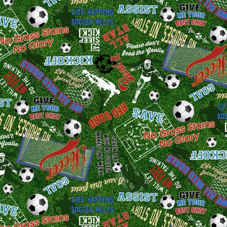 QT Green Soccer Words On Grass