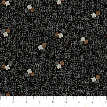 Charcoal Multi Mini Block Toss Haberdashery Flannel Fabric per Yard