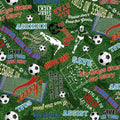 Green Soccer Words on Grass Fitness Fanatic 44"/45" Fabric Per Yard
