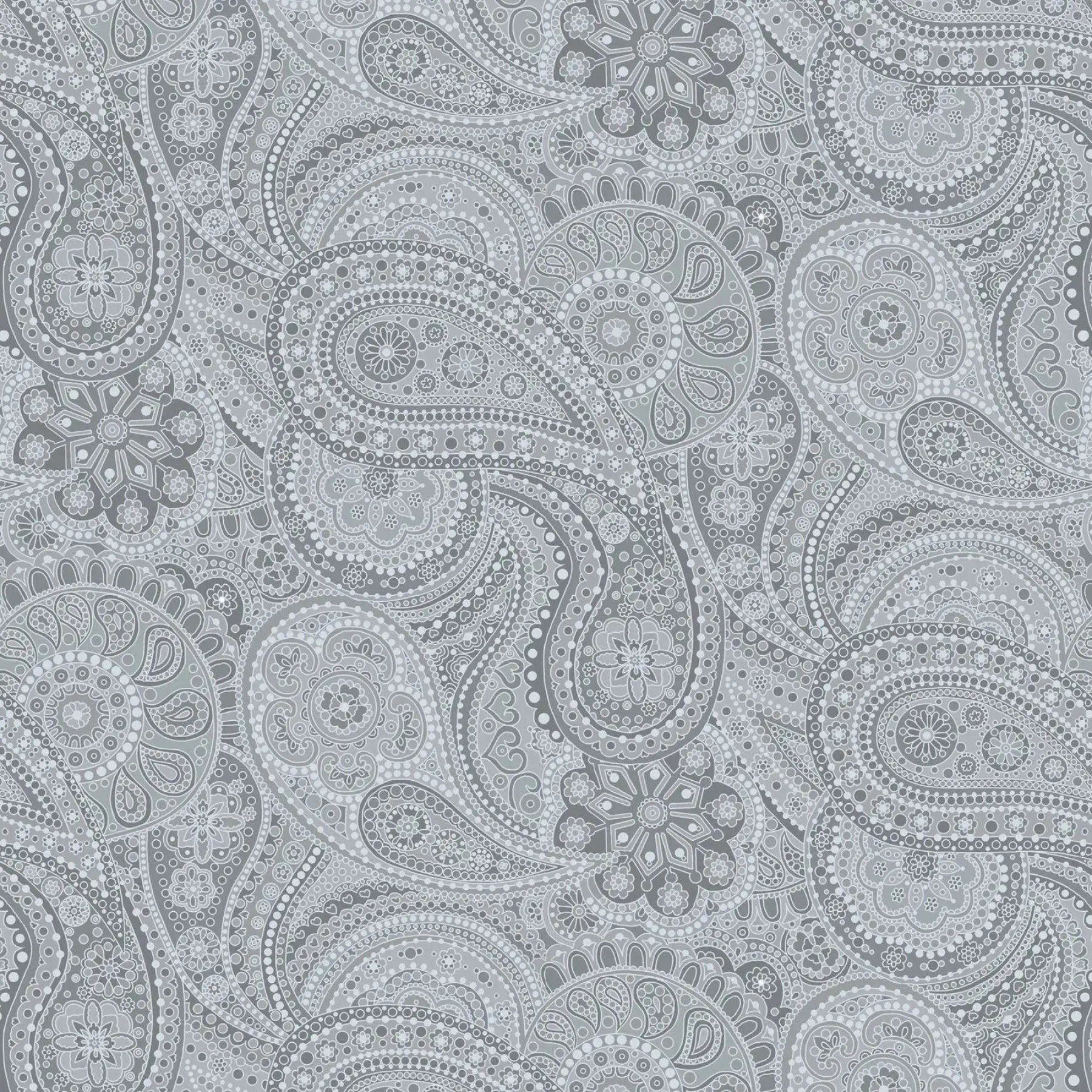Grey Large Paisley Paradise Wideback Fabric per yard