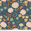Ivy Reese Floral Navy Cotton Wideback Fabric per yard