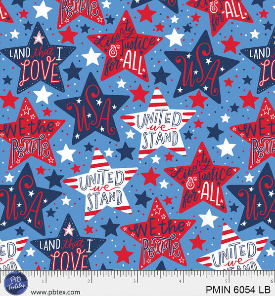 Light Blue Patriotic Minis PMIN-6054-LB Cotton 44”/45” Fabric Per Yard
