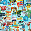 Blue Route 66 Road Signs Cotton 44"/45" Fabric Per Yard