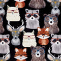 Multi Black Nature Nerds Digital Cuddle Black Fabric per yard