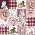 Multi Cowgirl Digital Cuddle Rosewater Fabric per yard