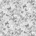 Grey Monotone Butterfly and Floral Cotton Wideback Fabric per yard