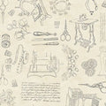 Natural Sewing Motifs Allover Wideback Fabric per yard
