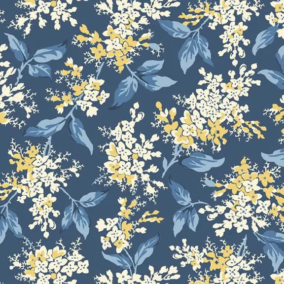 Navy Floral Branches Cotton Wideback Fabric - ( 7/8 Yard Pack )