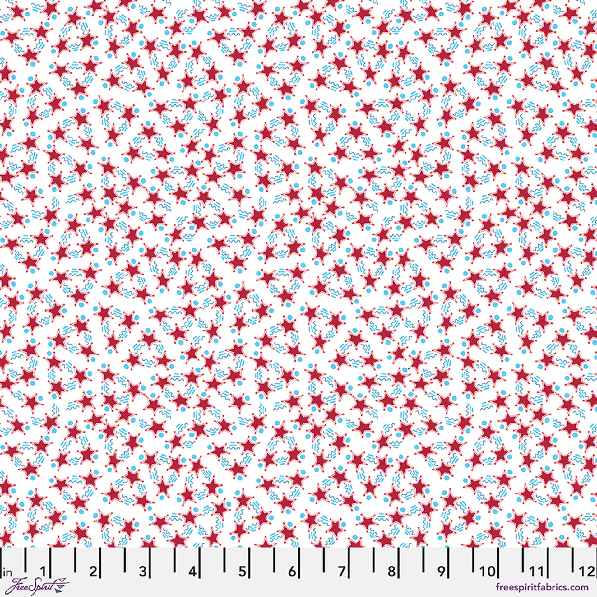 White Stars, Stripes & Squiggles Americas Birthday Cotton 44"/45" Fabric Per Yard