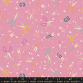 Paper Cuts 2 Plum Pink Office Supplies Cotton 43"/44" Fabric Per Yard