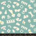 Paper Cuts 2 Water Turquoise Icons Ephemera Cotton 43"/44" Fabric Per Yard