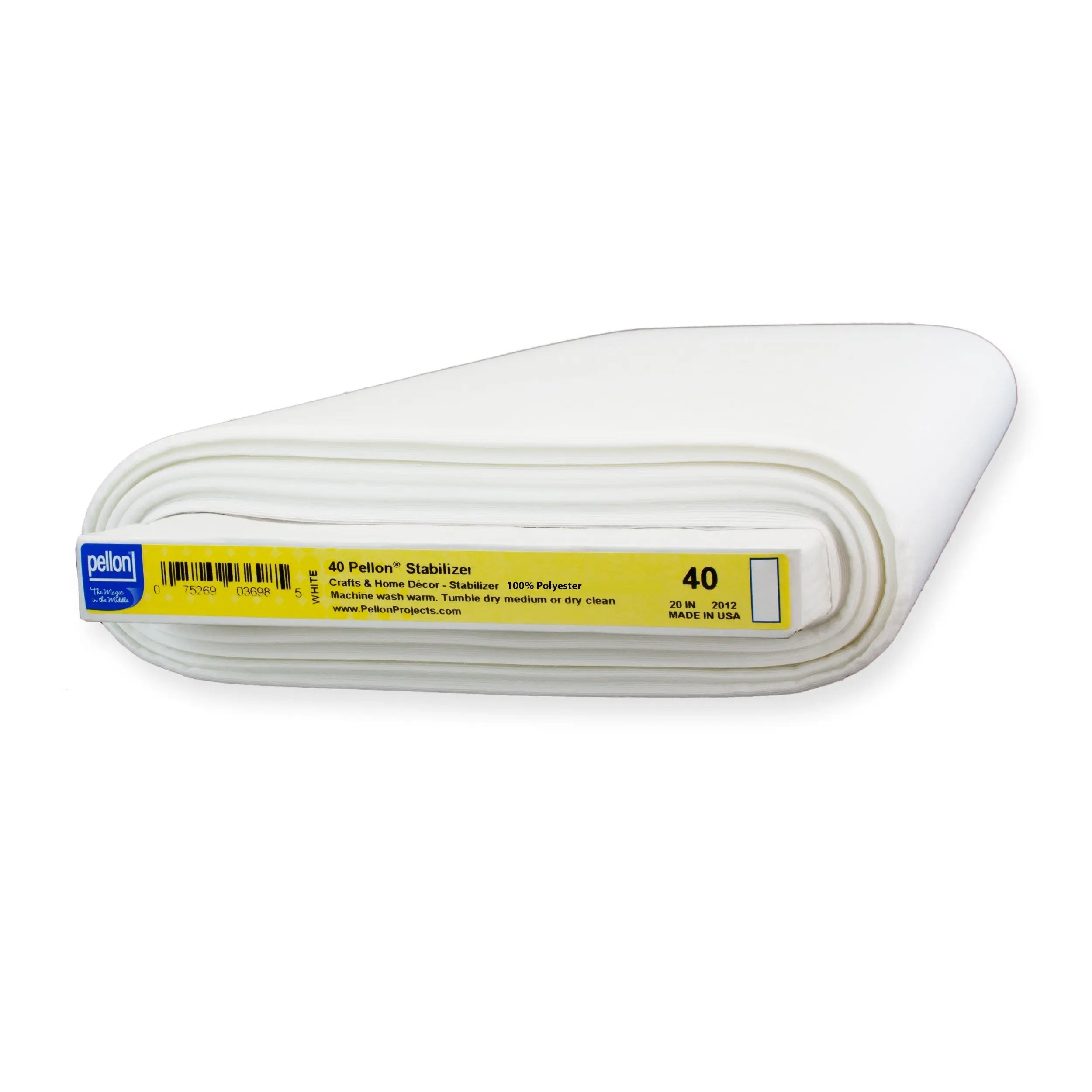 Pellon® 40 Sew-In Midweight Stabilizer 20" x 10 yards Bolt. Color: White.