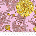 Pink With Yellow Rose Indelible by Anna Maria for Northcott Cotton Wideback Fabric per yard