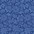 Sweet Cherry - Tonal Floral Navy/Blue Cotton 44"/45" Fabric Per Yard