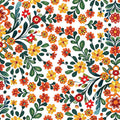 White Folklore Garden Cotton 44"/45" Fabric Per Yard