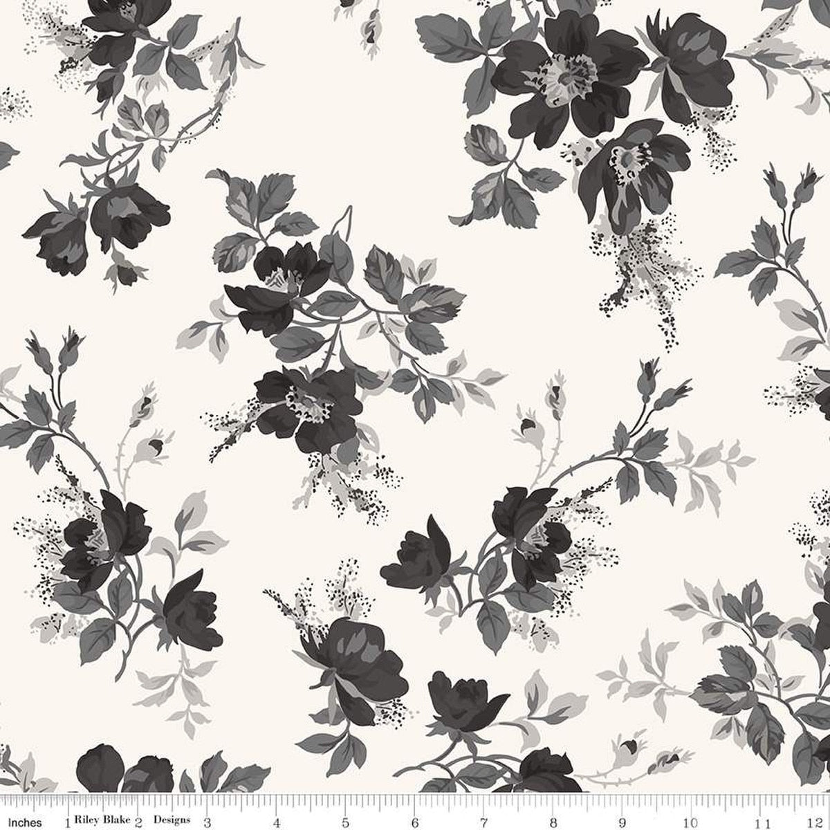 Wide Back Ink & Ivory Large Floral Ivory Cotton Wideback Fabric per yard