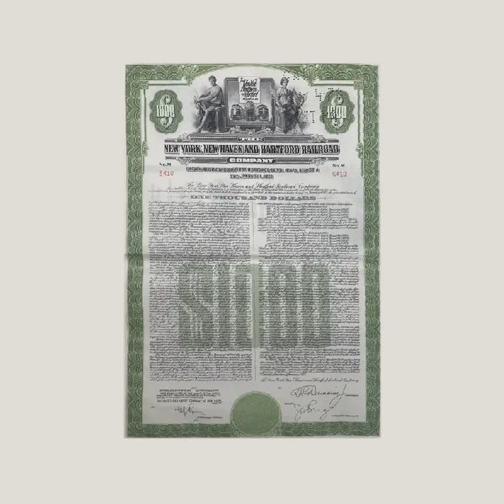 1953 New York New Haven & Hartford Railroad $1000 Gold Bond w/ Coupons 🚂