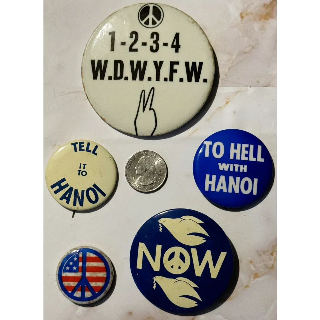 1960s Vietnam War Peace Now Dove Pin — Original Protest Pinback
