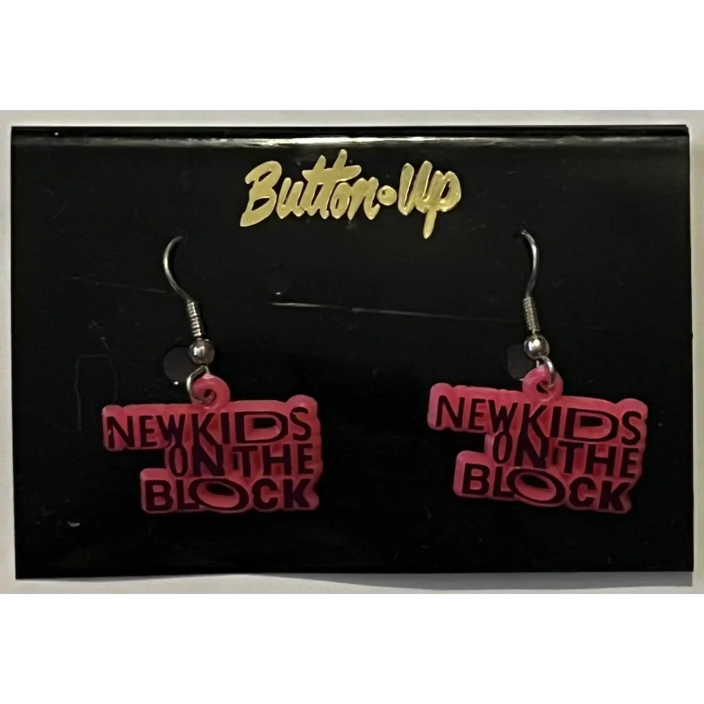1991 New Kids on the Block Earrings — Pink ButtonUp NKOTB (Original Card)