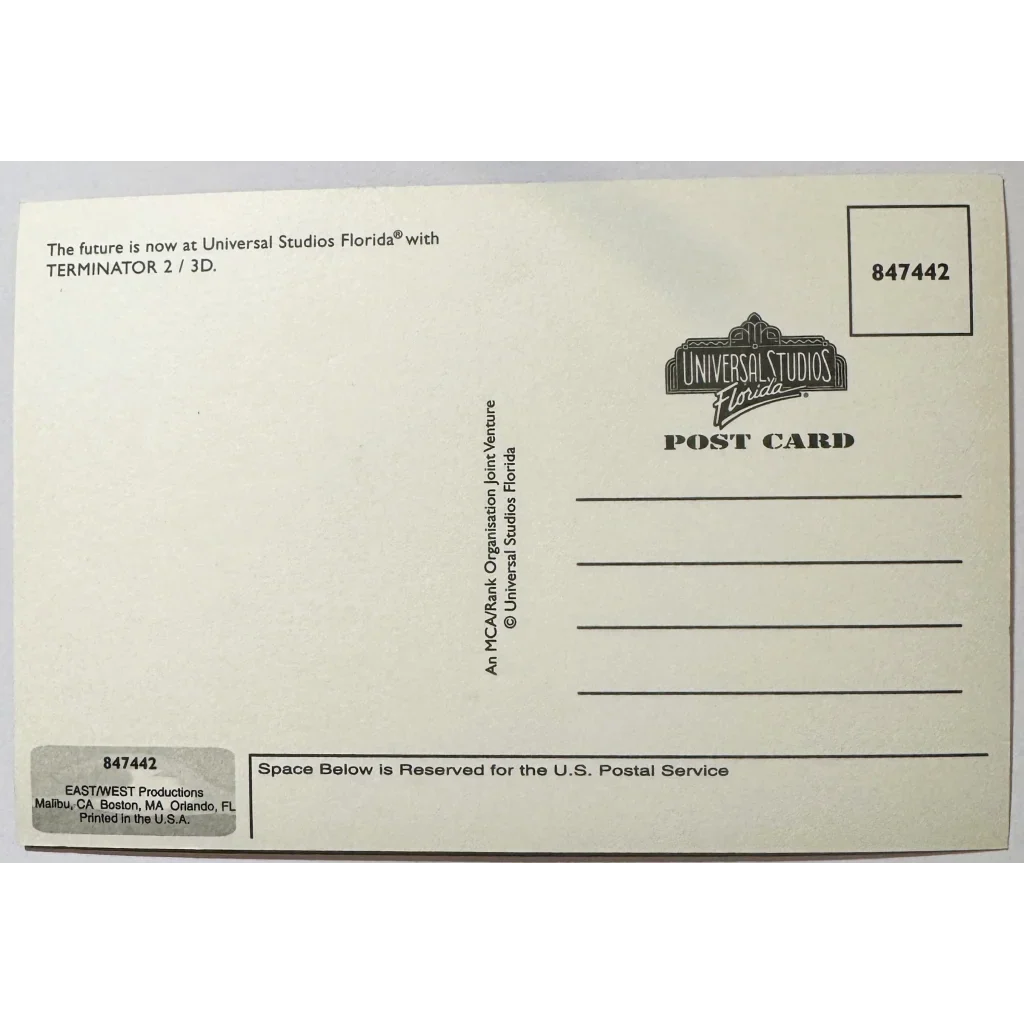 1996 Terminator 2: 3‑D Postcard — Universal Studios Attraction Memorabilia
