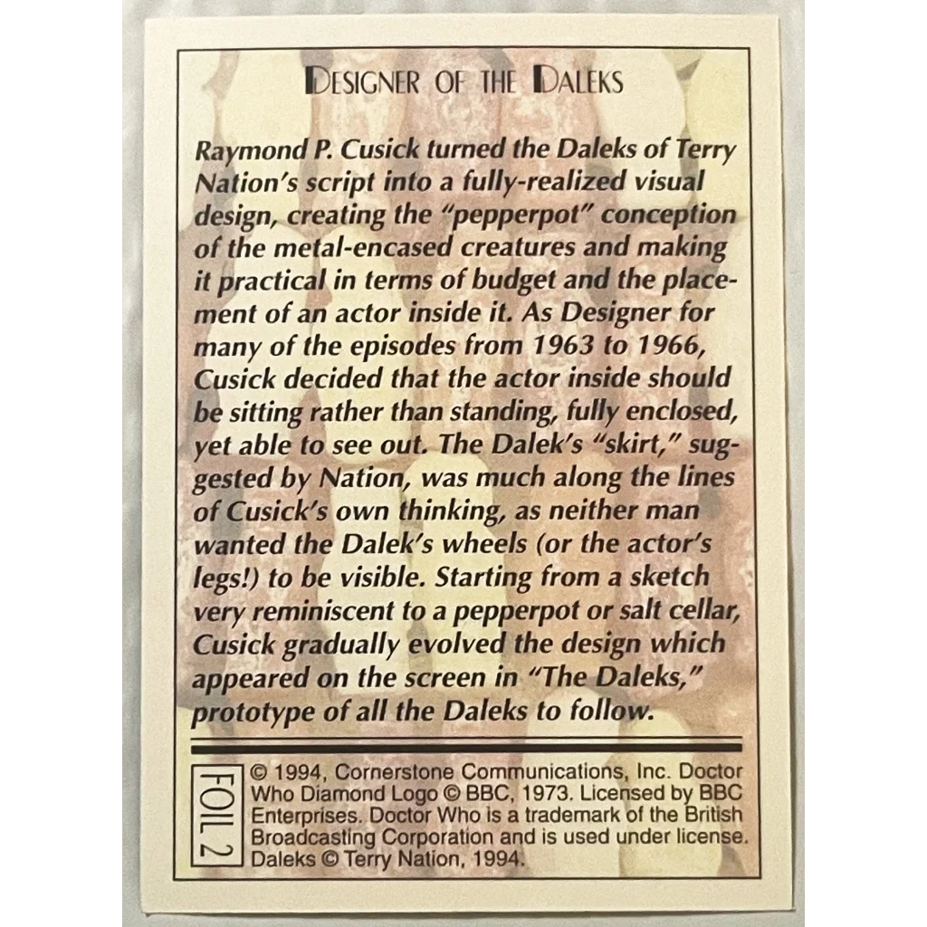 1994 Doctor Who Daleks & Davros Foil Card Set — Cards 1–3 and 7