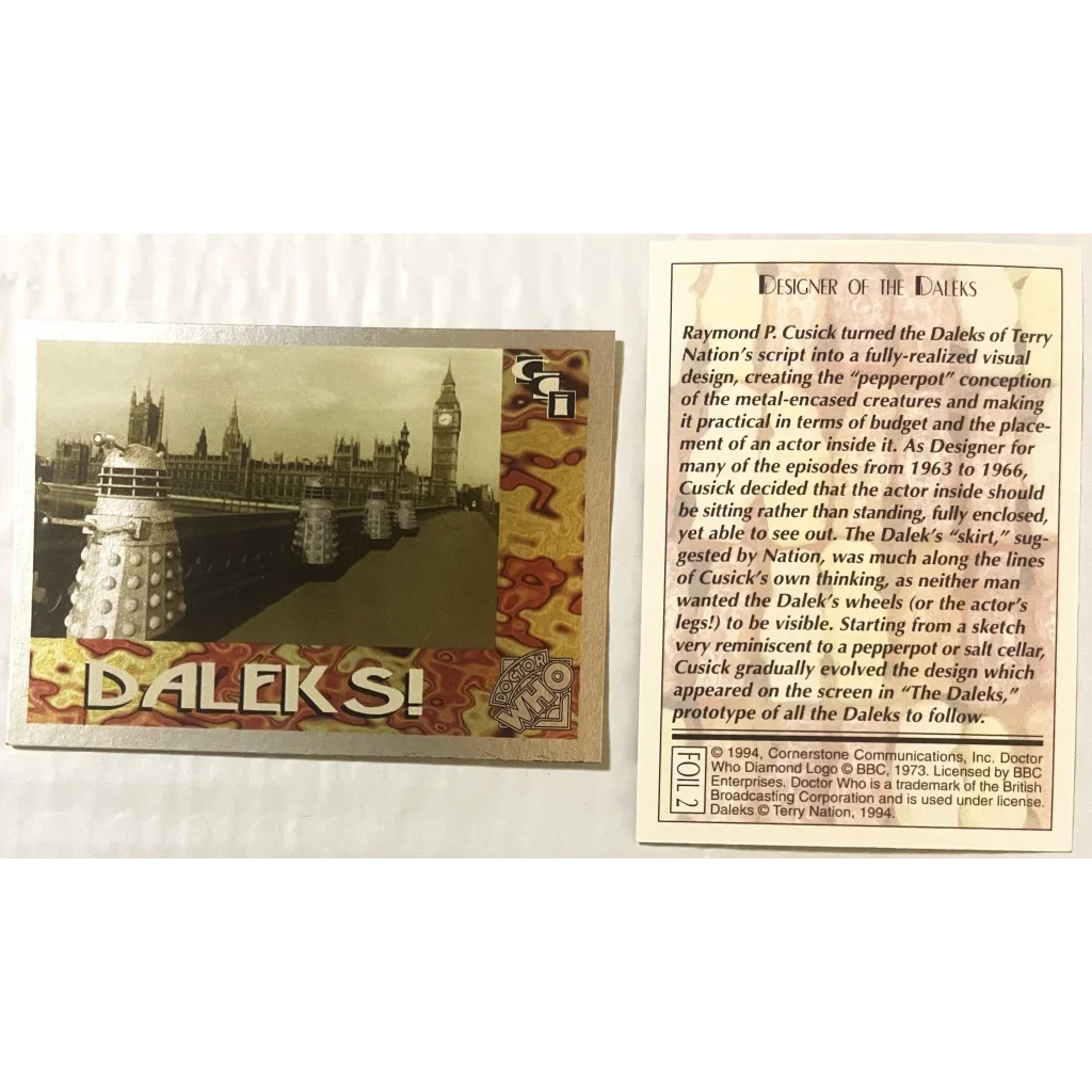 1994 Doctor Who Daleks & Davros Foil Card Set — Cards 1–3 and 7