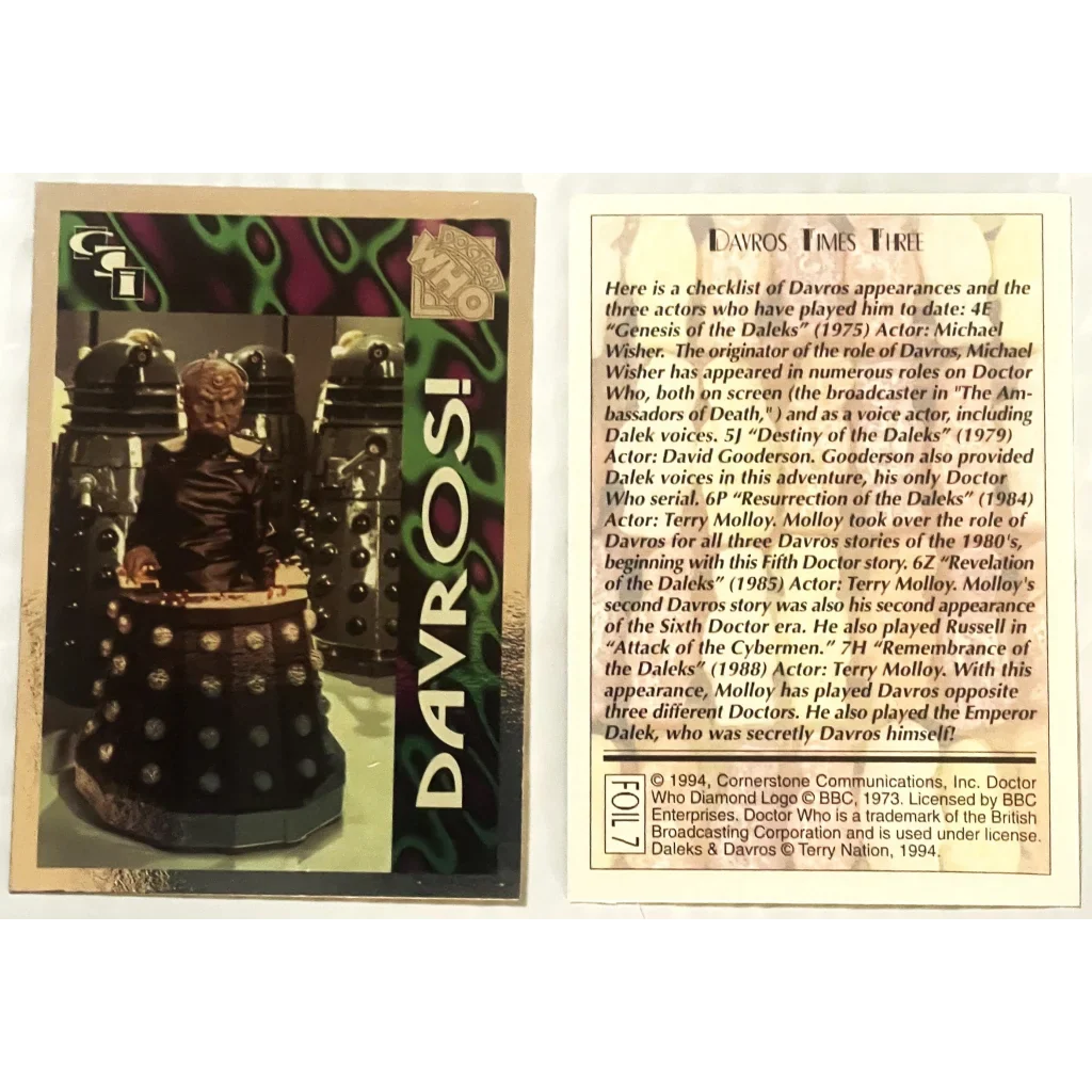 1994 Doctor Who Daleks & Davros Foil Card Set — Cards 1–3 and 7