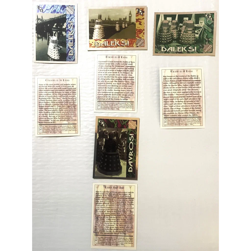 1994 Doctor Who Daleks & Davros Foil Card Set — Cards 1–3 and 7