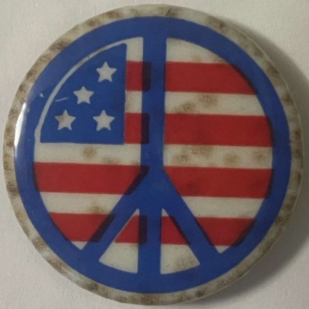 1960s Vietnam War Peace Symbol Pin — American Flag Design (NOS)