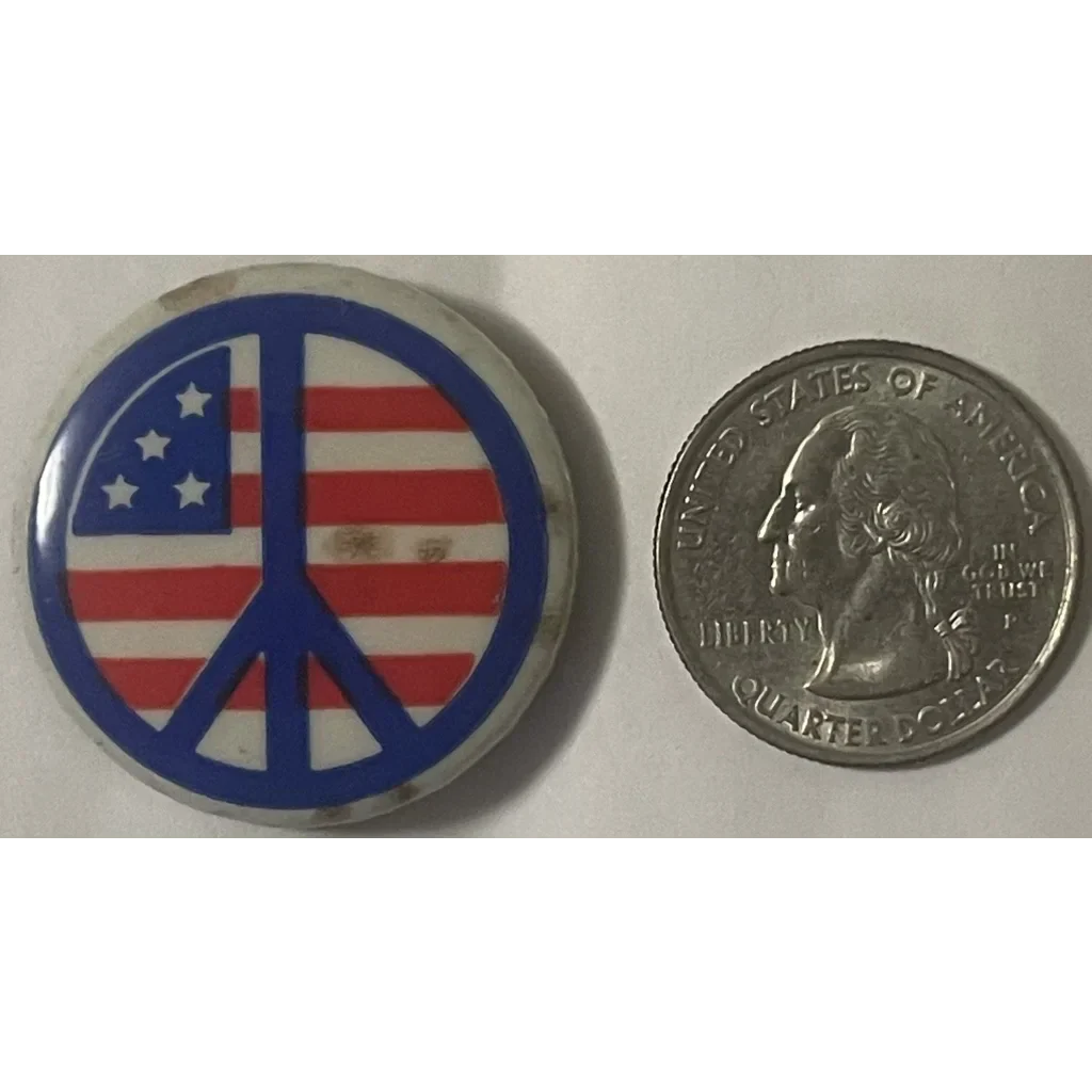 1960s Vietnam War Peace Symbol Pin — American Flag Design (NOS)